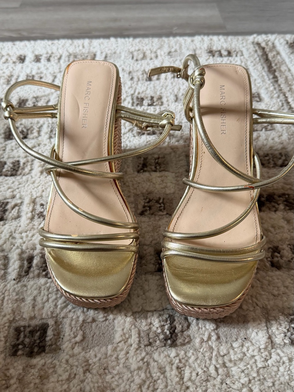 Marc Fisher Metallic Gold Strappy Platform Sandals